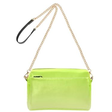 Imagem de Joitme Bolsa feminina tiracolo verde limão chiffon gradiente bolsa para celular linda bolsa de ombro de couro PU com alça de corrente