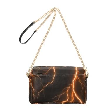 Imagem de Bolsa feminina brilhante Lightning Bolts Dark Bolsa transversal de couro PU com alça de corrente bolsa para celular