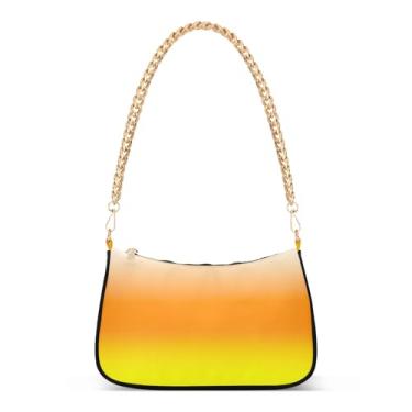 Imagem de Bolsa de ombro chique laranja e amarela, bolsa feminina Hobo com opções de transporte versáteis, bolsa média moderna para uso diário e noite