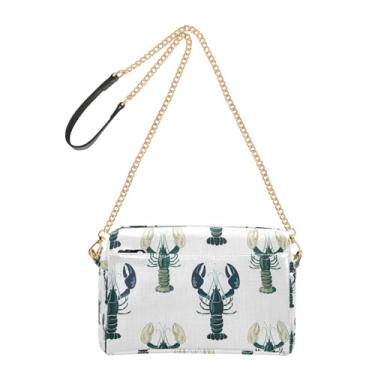 Imagem de Joitme Bolsa tiracolo feminina azul Atrovirens lagostas brancas com alça de corrente de couro PU bolsa de ombro bolsa para celular