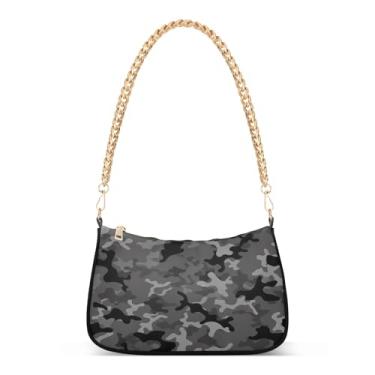 Imagem de Bolsa de ombro com alça de corrente preta cinza camuflada abstrata, bolsa feminina média, bolsa Hobo elegante para todos os dias ou à noite