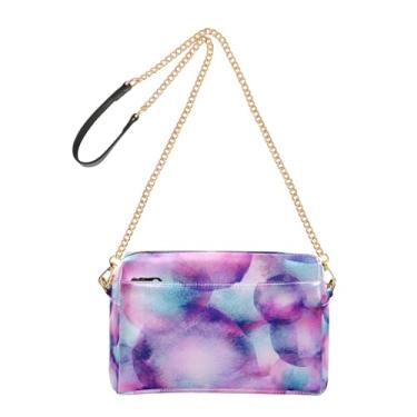 Imagem de Joitme Bolsa tiracolo feminina circular roxa azul iridescente bolsa para celular bolsa de ombro de couro PU alça de corrente