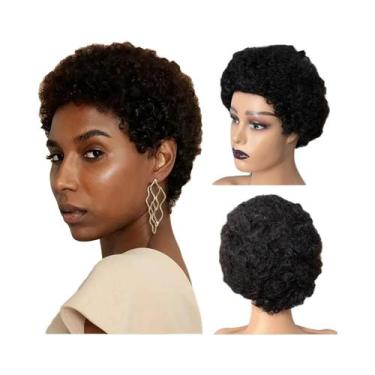 Imagem de Peruca De Cabelo Humano Afro Cacheado Curto Pixie Cut Para Mulheres Ne