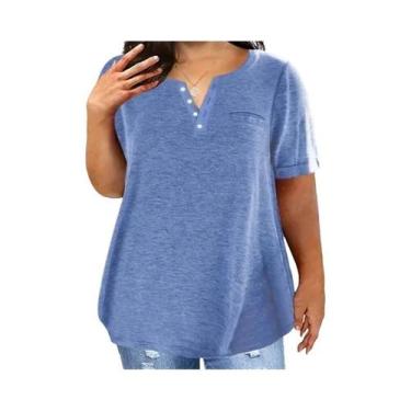 Imagem de Camiseta Feminina plus Size 1XL-8XL Solta E Confortável Com Decote Em 