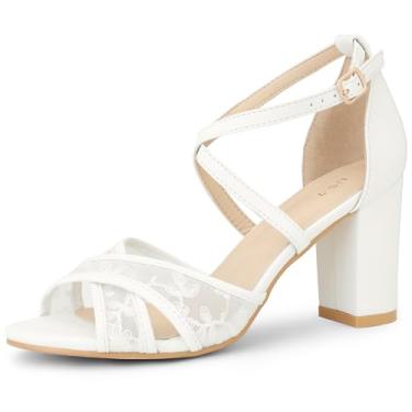 Imagem de Perphy Sandália de renda com tira cruzada, salto aberto, bico aberto, salto alto, sandálias femininas, Branco, 35