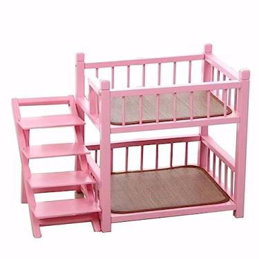 Imagem de Cama para gatos, cama de cachorro, cama de madeira para animais de estimação, adequada para cães e gatos de tamanho pequeno a médio. O beliche tem escadas. (Tamanho: 49 * 37 * 50 cm)