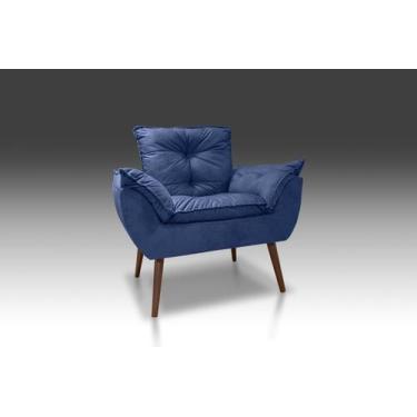 Imagem de Poltrona Decorativa Para Sala e Quarto Suede  Azul Marinho - CASA DA P