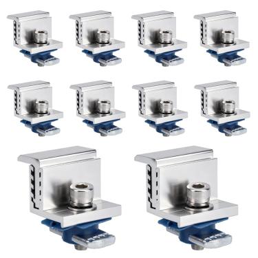 Imagem de 10 Conjunto Braçadeiras Fixação para Painéis Solares Unistrut, Suportes Montagem Liga Alumínio Parafusos e Juntas de 30 a 50mm Espessura Compatíveis Telhados Planos Metal e Veículos Recreativos