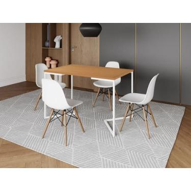 Imagem de Mesa de Jantar Industrial Base Ferro Branco em  V  Tampo 137x90 Canela