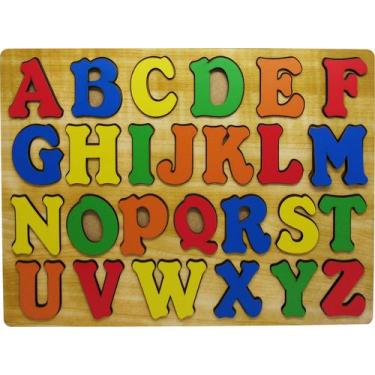Imagem de Brinquedo Pedagógico Educativo Quebra Cabeça Encaixe Alfabeto Madeira 