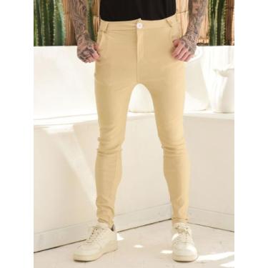 Imagem de Calça Social Masculina Alfaiataria com Elastano Skinny - Volgue, Bege,