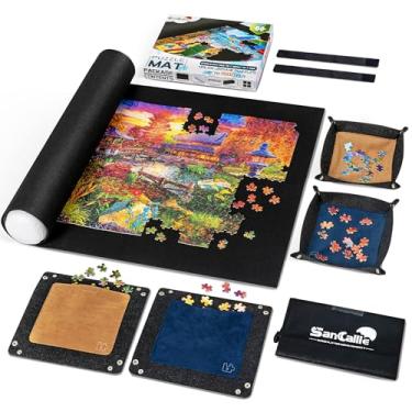 Imagem de Sancallie Tapete de quebra-cabeça, tapete de feltro para armazenamento de quebra-cabeças, quebra-cabeça de até 1.500 peças com 4 bandejas de quebra-cabeça, material para jogador de quebra-cabeças