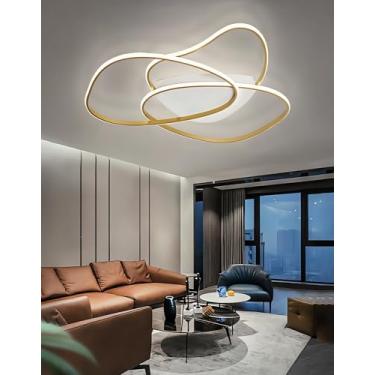 Imagem de Luminária de teto LED moderna, modelo heterogêneo, com intensidade regulável e controle remoto. Ideal para sala de estar, quarto e sala de jantar (dourada, 80 cm).