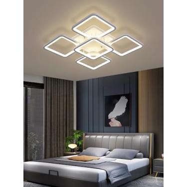 Imagem de Luminária de teto LED moderna e quadrada com controle remoto, dimerizável, para sala de estar, cozinha, escritório, quarto e sala de jantar (5 lâmpadas).