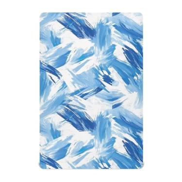 Imagem de Wassud Jogo de lençol abstrato azul com traços azuis para berço de berço para meninos e meninas, lençol com elástico, neutro, 68 x 99 cm