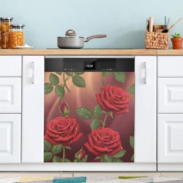 Imagem de ATTX Capa magnética para lava-louças de flores dos namorados | Adesivo decorativo de eletrodomésticos de 58 x 66 cm para armários domésticos e eletrodomésticos #237