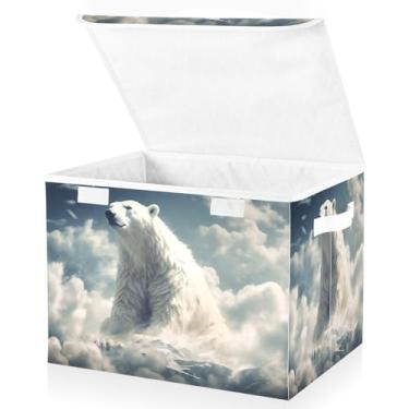 Imagem de Blueangle Caixotes de armazenamento de pintura de ursos polares com tampas, 42 x 32 x 30 cm, grande cesta organizadora dobrável para decoração de escritório e armário (169)