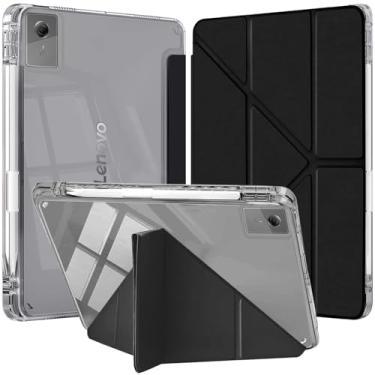 Imagem de YeaQuelior Capa para Lenovo Idea Tab 27.9 cm 2025 (TB-336ZU TB-336FU) com suporte para lápis, fólio inteligente despertar/hibernar automático com capa protetora traseira transparente fina (preto)
