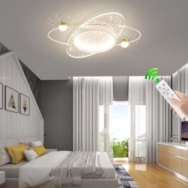 Imagem de Luminária de teto LED moderna para casa, com design oval criativo e exclusivo em metal, com controle remoto, 50W dimerizável, lustre para quarto, sala de estar, sala de jantar e varanda (Bra