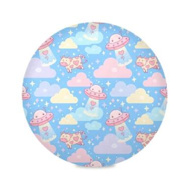 Imagem de Wassud Jogo americano Kawaii Tapete de mesa redondo com nuvens de vaca para cozinha e jantar, lavável, resistente ao calor, decoração de mesa 39 cm