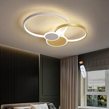 Imagem de Luminária de teto LED criativa em formato de anel, moderna, para sala de estar, com controle remoto, dimerizável, lustre com cúpula de metal e acrílico, ideal para quarto, cozinha, sala de j