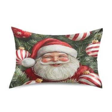 Imagem de Blueangle Linda fronha de cetim de Papai Noel para cabelo e pele, fronha de seda, tamanho padrão (51 x 66 cm) - Capas de almofada de cetim refrescantes com fecho de envelope (554)