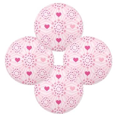 Imagem de Wassud Jogo americano conjunto de 4 tapetes redondos com padrão de corações radiais para cozinha e jantar, tapetes laváveis e resistentes ao calor, decoração de mesa 39 cm