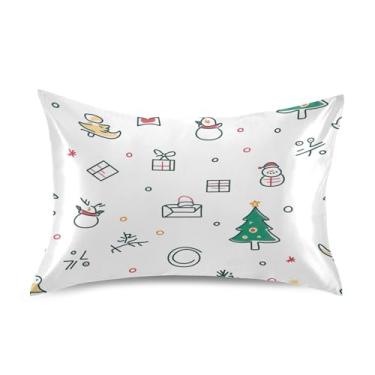 Imagem de Blueangle Fronha de cetim de árvore de Natal para cabelo e pele, fronha de seda, tamanho padrão (51 x 66 cm) - Capas de almofada de cetim com fecho de envelope (150)