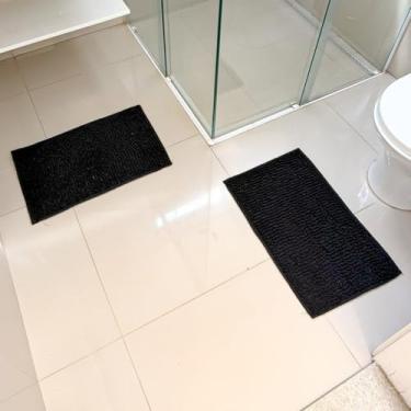 Imagem de Tapete de Banheiro Antiderrapante – Microfibra Macarrão Bolinha, Secagem Rápida e (2 Unidade,Preto)