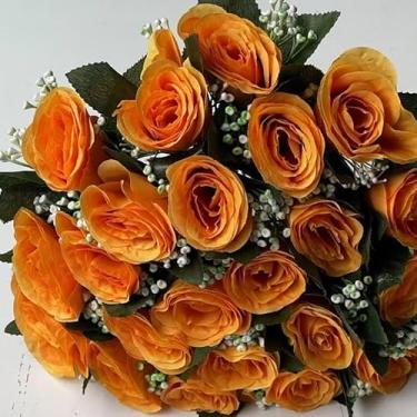 Imagem de Rosa Artificial Decorativa com 24 Flores – Buquê para Arranjos, Festas, Casamento e Decoração de Interiores(Laranja,Kit com 2)