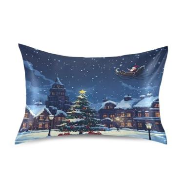 Imagem de Blueangle Fronha de cetim voadora de Papai Noel para cabelo e pele, fronha de seda, tamanho padrão (50,8 x 66 cm) - Capas de travesseiro de cetim refrescantes com fecho de envelope (810)