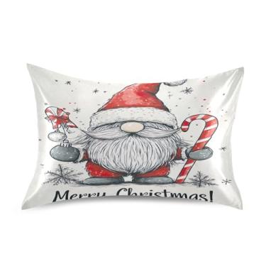 Imagem de Blueangle Linda fronha de cetim gnomo de Natal para cabelo e pele, fronha de seda, tamanho padrão (50,8 x 66 cm) - fronhas de cetim com fecho de envelope (206)