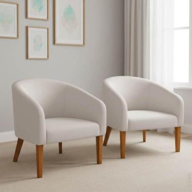 Imagem de Poltrona Sala Decorativa Kit 2 Stella Pé Madeira Trapézio Castanho Vel