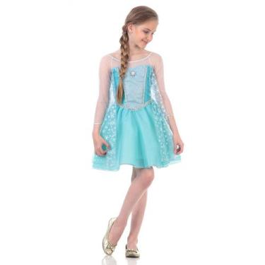 Imagem de Fantasia Vestido Curto Elsa Verão Infantil - Disney - Frozen - Abrakad