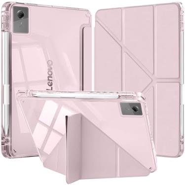 Imagem de YeaQuelior Capa para Lenovo Idea Tab 11 polegadas 2025 (TB-336ZU TB-336FU) com suporte para caneta, capa protetora com tampa traseira transparente transparente, dormir carro/despertar (rosa)