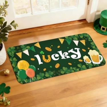 Imagem de Tapete de porta de boas-vindas do Dia de São Patrício 43 x 73 cm, tapete de porta da sorte trevo verde para porta da frente, tapete de entrada antiderrapante de baixo perfil interno e externo