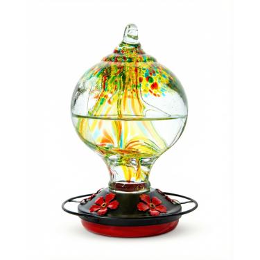 Imagem de Novoto Alimentador decorativo de beija-flor – a árvore dentro, alimentador de beija-flor de vidro soprado à mão para pendurar ao ar livre, à prova de formigas (Golden Meadow)