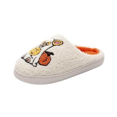 Imagem de Pantufas femininas engraçadas de Halloween para cães de estimação quentes para uso interno em casa, outono e inverno, Branco, 38