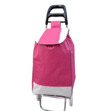Imagem de Carrinho de Compras Dobrável com Rodinhas até 30kg Multiuso para Feira e Supermercado Estampado Resistente(ROSA)