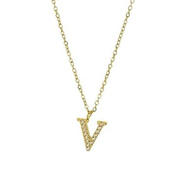 Imagem de tincolia 26 acessórios de colar de zircão letras inglesas aço titânio feminino banhado a ouro colorido pingente - V