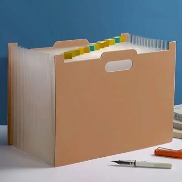 Imagem de Pasta Sanfonada A4 com Alça, Grande Capacidade, 13 ou 24 Divisórias, Organização de Documentos, Escritório, Escola, Arquivos, Polipropileno Resistente (MARROM,13 DIVISÓRIAS)