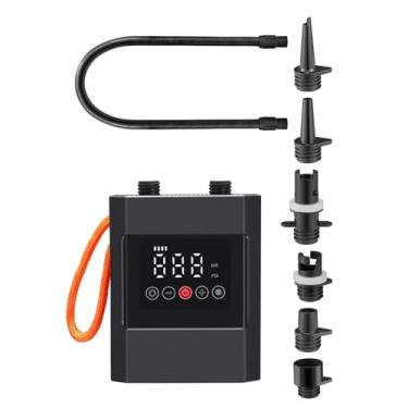 Imagem de Bomba portátil para prancha de paddle 20PSI Compressor elétrico alta pressão com inflação e desinflação 6 bicos bateria recarregável integrada 12000mAh fonte alimentação USB DC12V parada automática lu