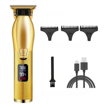 Imagem de Máquina de cortar cabelo elétrica recarregável, toda em metal, barbeiro