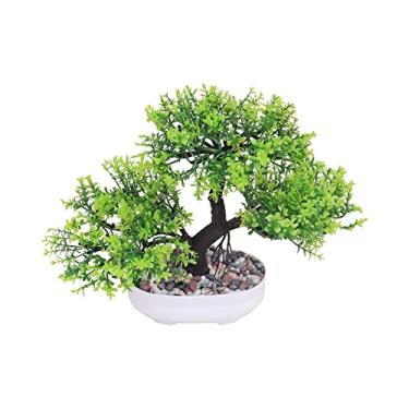 Imagem de SLGGPJBU Plantas Artificiais Bonsai Pequeno Vaso de Árvore Simulado com Plantas de Pedra Flores Falsas Mesa de Escritório Enfeites em Vaso Decoração de Jardim Bonsai Pinheiro