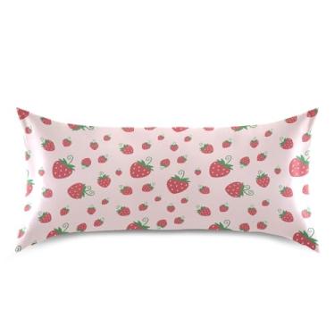 Imagem de Wassud Fronha de cetim morango para cabelo e pele fronhas de seda lisa king size respiráveis com fecho de envelope