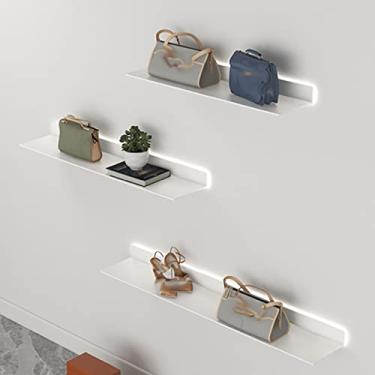 Imagem de Prateleiras de parede flutuantes de parede, prateleiras emissoras de luz montadas na parede de metal com estante iluminada com luz LED para decoração (branco-80 x 20 cm)