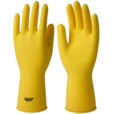 Imagem de Luva de Látex Sanro Forrada Amarela Top Tamanho 7 M Kit 5 par