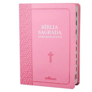 Imagem de Bíblia Sagrada letra Hipergigante Capa Pu Luxo Rosa com Índice E Harpa