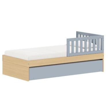 Imagem de Bicama Infantil com Proteção Lateral Play  Carvalho Malva com Azul - Q