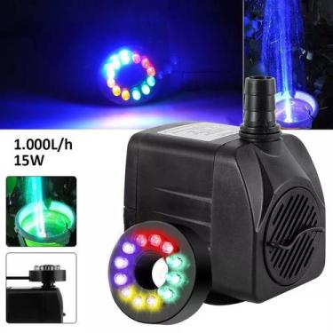 Imagem de Motor Bomba Submersa 1000L h Com Luz LED 1,5m Para Chafariz Fonte De Á